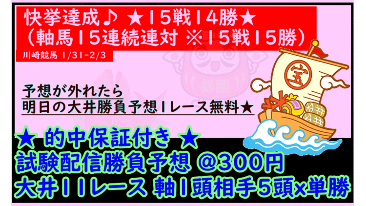 ☆３月７日（火）大井１１レース勝負予想☆ ＠３００円 的中保証付き